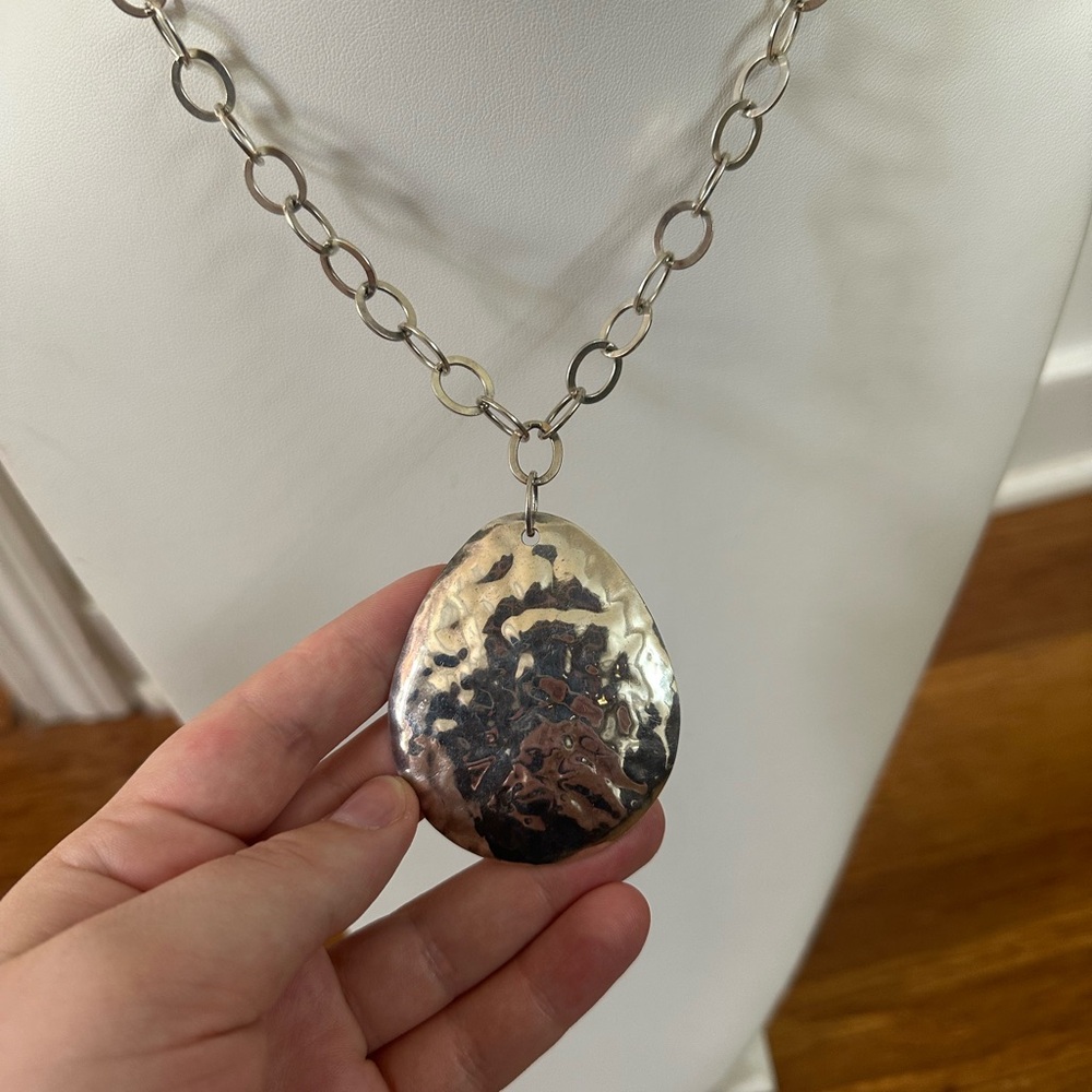 Silpada Retired Sterling Silver Hammered Teardrop Necklace - Picture 2 of 5